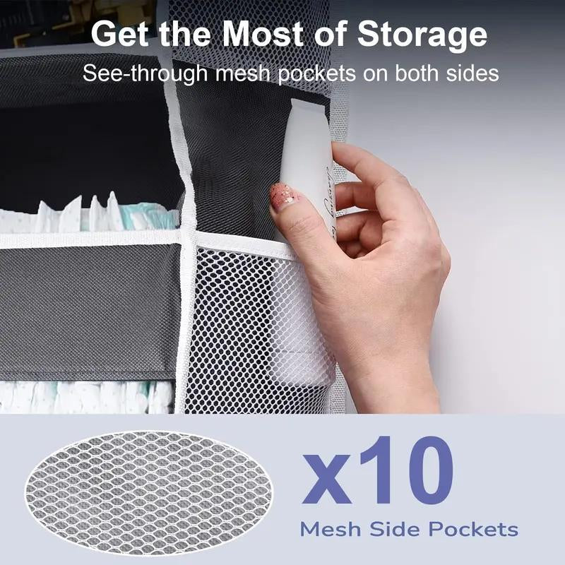 Over the Door Hanging Organizer, Heavy Duty 5-Tier Storage Rack with 10 Large Clear & Mesh Pockets, Space Saving Anti-Tilt Design for Bedroom, Bathroom, Nursery, Dorm, Closet, Grey