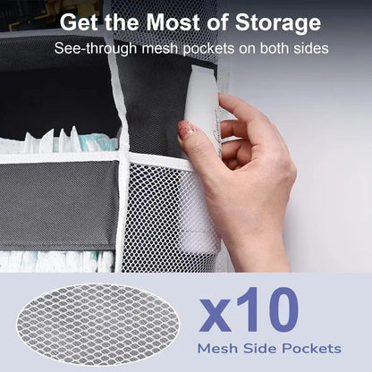 Over the Door Hanging Organizer, Heavy Duty 5-Tier Storage Rack with 10 Large Clear & Mesh Pockets, Space Saving Anti-Tilt Design for Bedroom, Bathroom, Nursery, Dorm, Closet, Grey