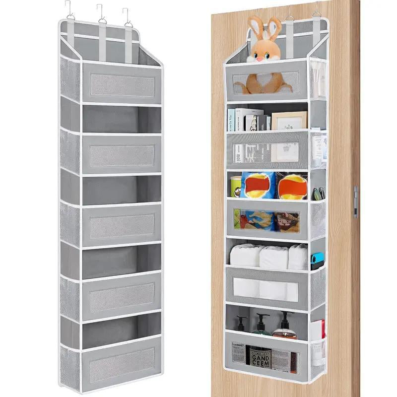 Over the Door Hanging Organizer, Heavy Duty 5-Tier Storage Rack with 10 Large Clear & Mesh Pockets, Space Saving Anti-Tilt Design for Bedroom, Bathroom, Nursery, Dorm, Closet, Grey