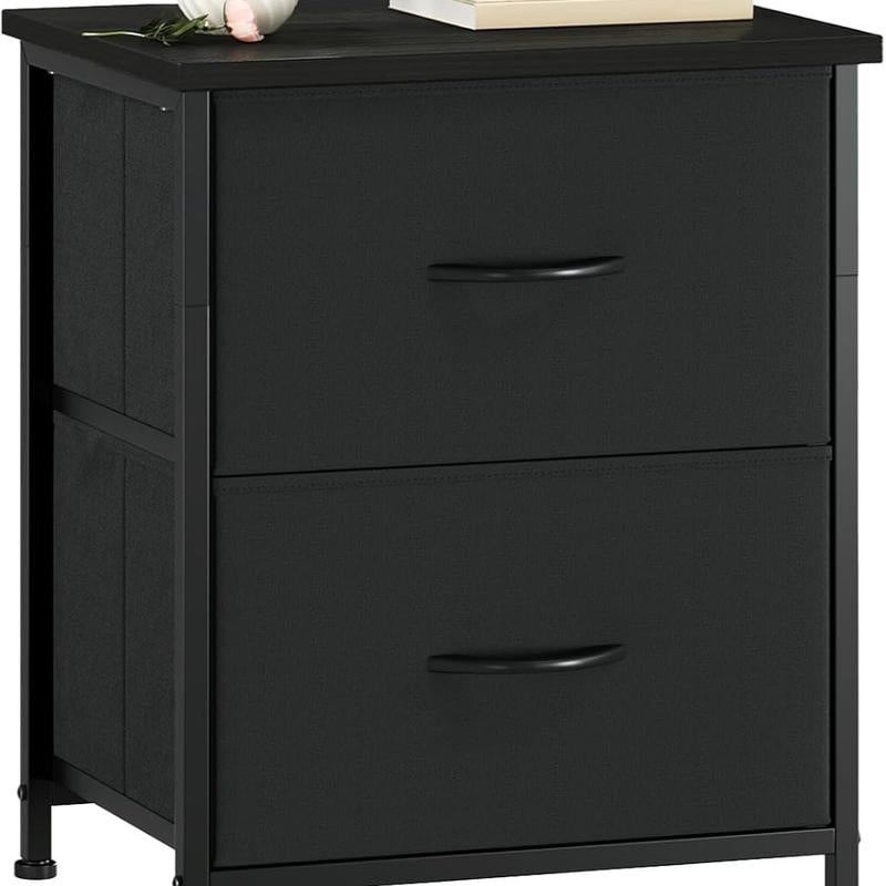 【Black Friday】Somdot Large Capacity Storage Organizer with Wood Top & Metal Frame Fabric Storage Tower 2 Drawers Bedroom Chest of Drawers for Closet Entryway Versatile Design Modern Chest of Drawers for Bedroom Closet Living Room or Entryway