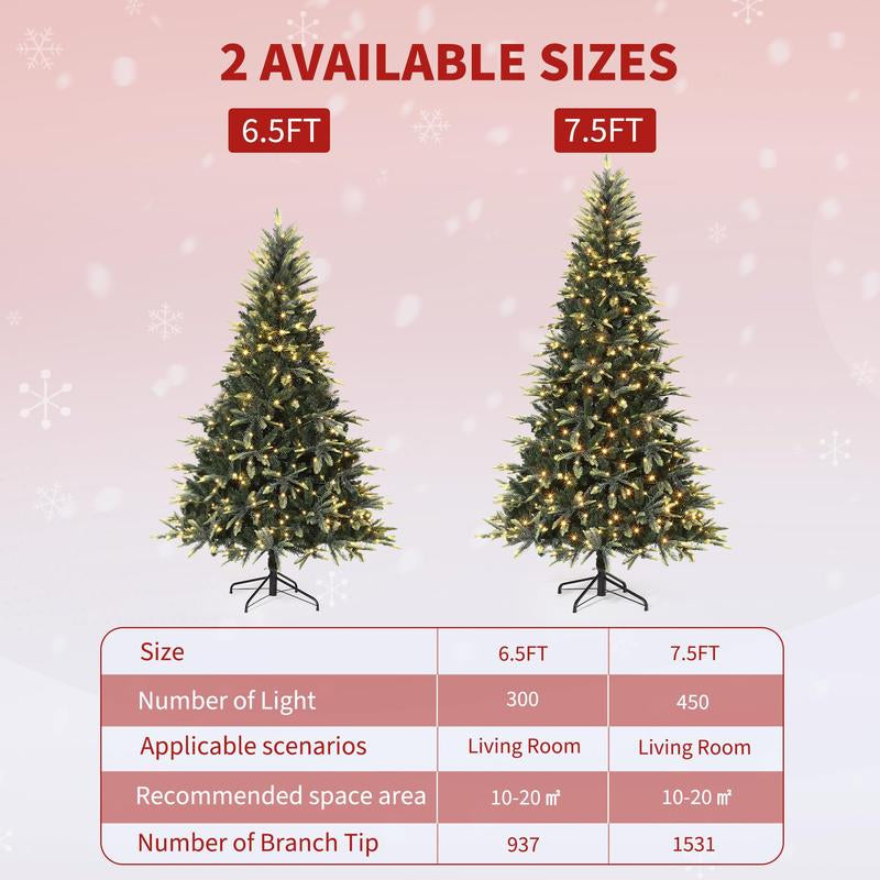 GARVEE 7.5 Ft Pre-Lit Pencil Christmas Tree with 300 Warm White Lights, Auto-Hinged Expansion, Foldable Metal Stand, Durable PE & PVC Construction for Porch, Party, Office, and Home Decoration