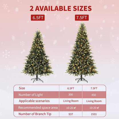 GARVEE 7.5 Ft Pre-Lit Pencil Christmas Tree with 300 Warm White Lights, Auto-Hinged Expansion, Foldable Metal Stand, Durable PE & PVC Construction for Porch, Party, Office, and Home Decoration