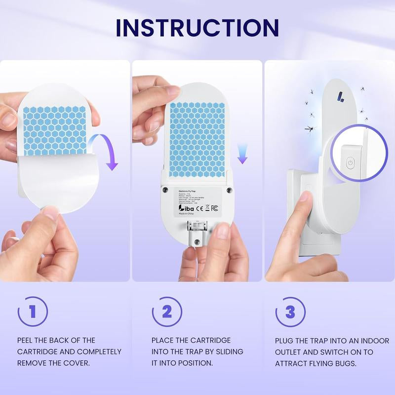 Liba Fly Trap Indoor for Home, Plug-In Flying Insect Trap for Flies, Fruit Flies, Moths, Gnats, Mosquito Killer Insect Catcher Fly Tapper with 3 Refill Glue Cards for Home Office Light Room