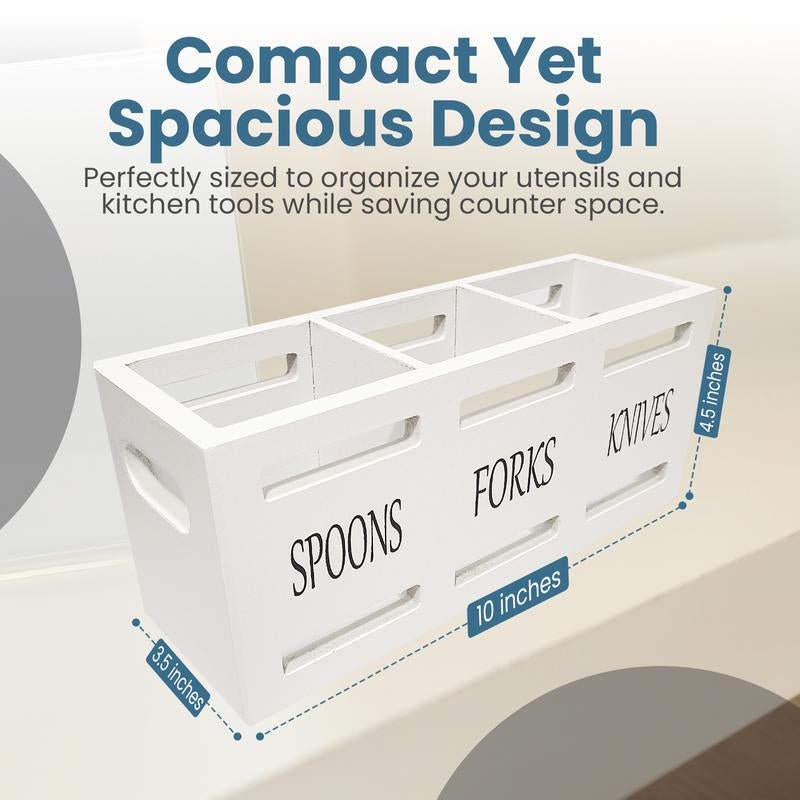 Wooden Utensil Holder - Utensil Caddy, Cutlery Organizer for Kitchen Countertop, Silverware Holder, Flatware Caddy for Party & Kitchen with Salt and Pepper Shakers