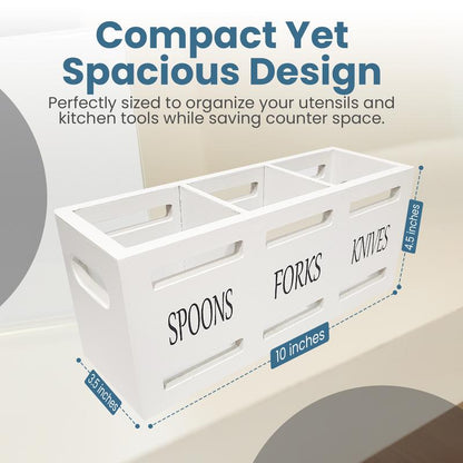 Wooden Utensil Holder - Utensil Caddy, Cutlery Organizer for Kitchen Countertop, Silverware Holder, Flatware Caddy for Party & Kitchen with Salt and Pepper Shakers