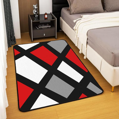 Area Rug,Geometric Strip Lines Accent Rug for Home Living Room Decor,Reversible Modern Abstract Plaid Black White Grey Red Decorative Carpet