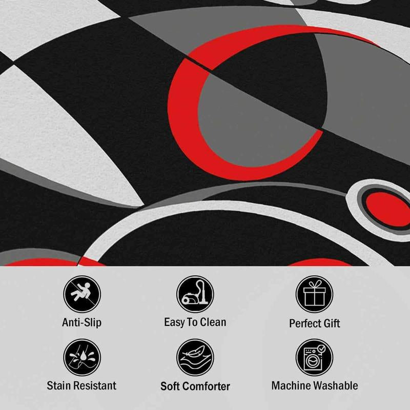 Area Rug,Geometric Strip Lines Accent Rug for Home Living Room Decor,Reversible Modern Abstract Plaid Black White Grey Red Decorative Carpet