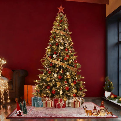 GARVEE 7.5 Ft Pre-Lit Pencil Christmas Tree with 300 Warm White Lights, Auto-Hinged Expansion, Foldable Metal Stand, Durable PE & PVC Construction for Porch, Party, Office, and Home Decoration