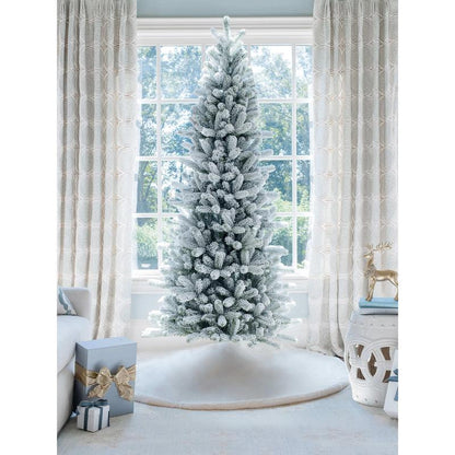 8' King Flock® Slim Artificial Christmas Tree Unlit