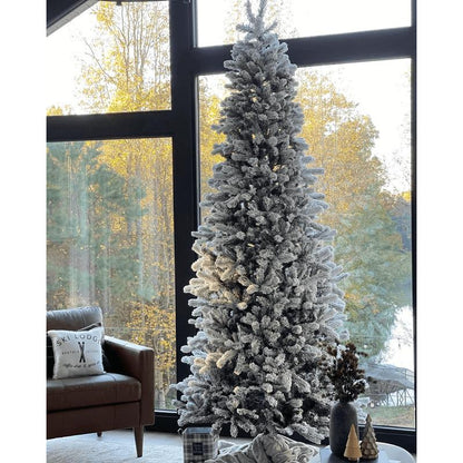 8' King Flock® Slim Artificial Christmas Tree Unlit