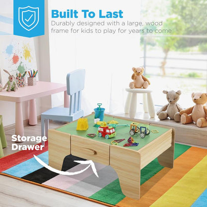 Wooden Train Set Table for Toddlers, 56Pc Multi-Activity Table for Kids W/Toy Storage Drawer & Reversible Top