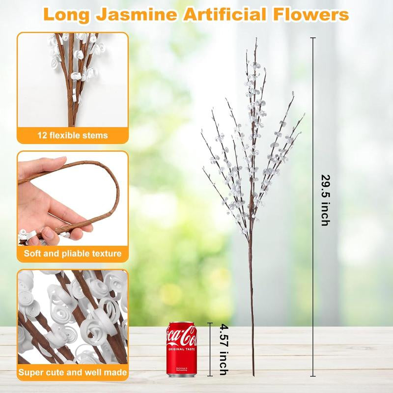 5Pcs 29.5" Faux Jasmine Artificial Flowers Tall White Floral Branches for Home Wedding Vase Filler Party DIY Decoration
