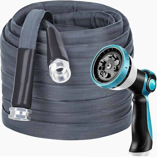 Father’S Day Gift - Non-Expandable Garden Hose 50Feet, Flexible Hose with 10 Function Hose Nozzle, Lightweight, Durable, RV, Kinke-Free Garden Hose for Outdoor Use