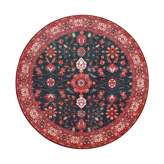 My Magic Carpet Ramage Indigo Machine Washable round Rug, 6X6 Stain Resistant, Non-Slip, Waterproof