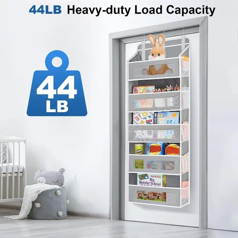 Over the Door Hanging Organizer, Heavy Duty 5-Tier Storage Rack with 10 Large Clear & Mesh Pockets, Space Saving Anti-Tilt Design for Bedroom, Bathroom, Nursery, Dorm, Closet, Grey