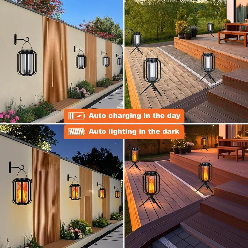 Bougerv 9-Inch Solar Lantern Outdoor Light with Base Waterproof Flickering Flame Effect for Patio Garden Room Decoration 6.3X4.7X3.3 Inches Energy Efficient Monocrystalline Silicon Panels 8-12 Hours Operation Time