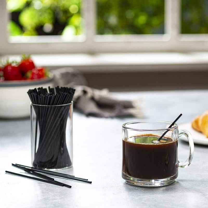 [1000 Count] 5 Inch Coffee & Cocktail Stirrers/Straws Disposable Plastic Sip Stir Swizzle Sticks - Black