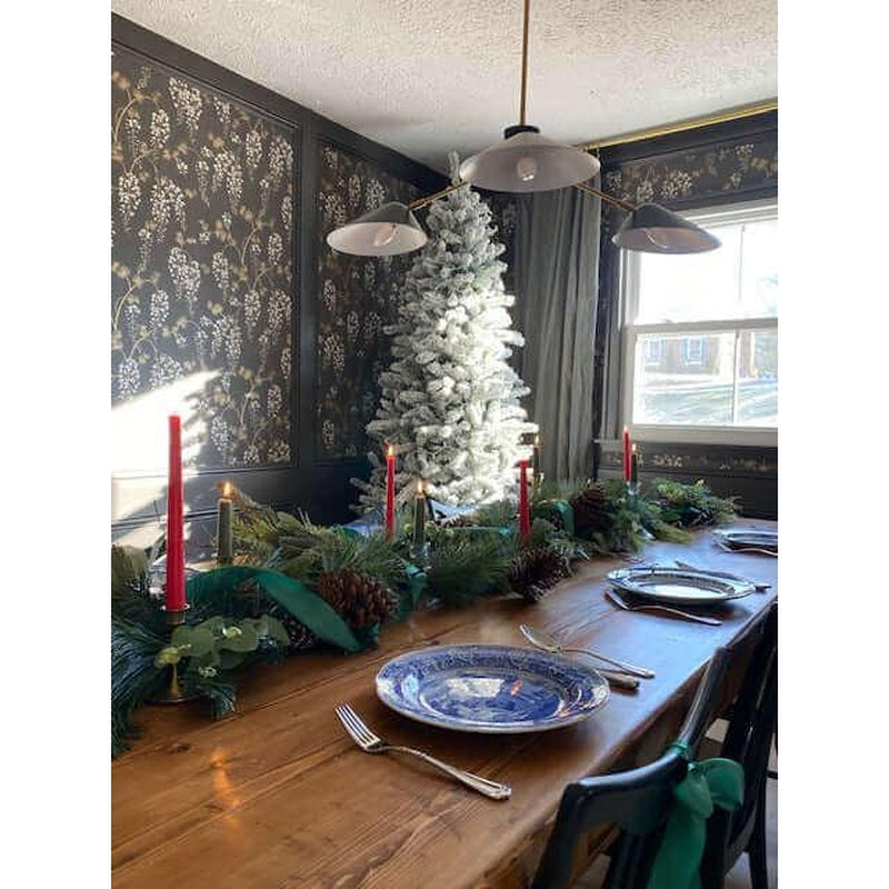 8' King Flock® Slim Artificial Christmas Tree Unlit