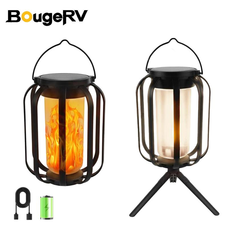 Bougerv 9-Inch Solar Lantern Outdoor Light with Base Waterproof Flickering Flame Effect for Patio Garden Room Decoration 6.3X4.7X3.3 Inches Energy Efficient Monocrystalline Silicon Panels 8-12 Hours Operation Time