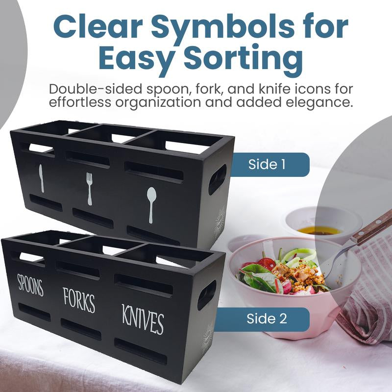 Wooden Utensil Holder - Utensil Caddy, Cutlery Organizer for Kitchen Countertop, Silverware Holder, Flatware Caddy for Party & Kitchen with Salt and Pepper Shakers