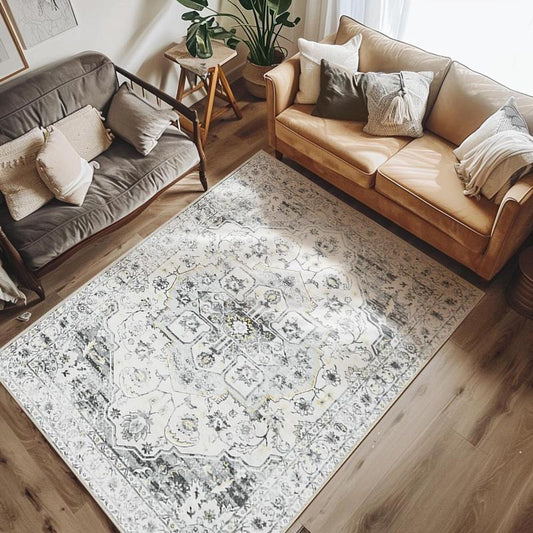 Jinchan Area Rug Washable Rug Vintage Rug Indoor Floor Cover Print Distressed Medallion Carpet Soft Rug Large Accent Rug Lightweight for Kitchen Living Room Bedroom Dining Room