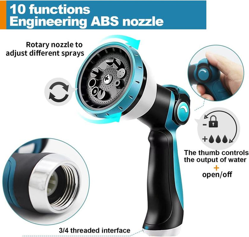 Father’S Day Gift - Non-Expandable Garden Hose 50Feet, Flexible Hose with 10 Function Hose Nozzle, Lightweight, Durable, RV, Kinke-Free Garden Hose for Outdoor Use