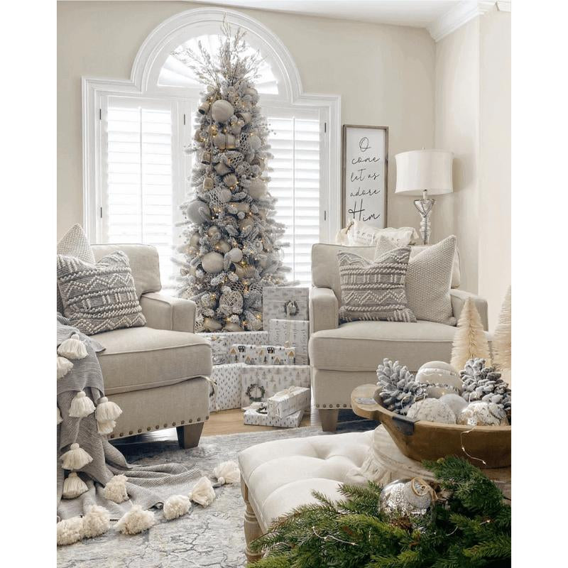 8' King Flock® Slim Artificial Christmas Tree Unlit