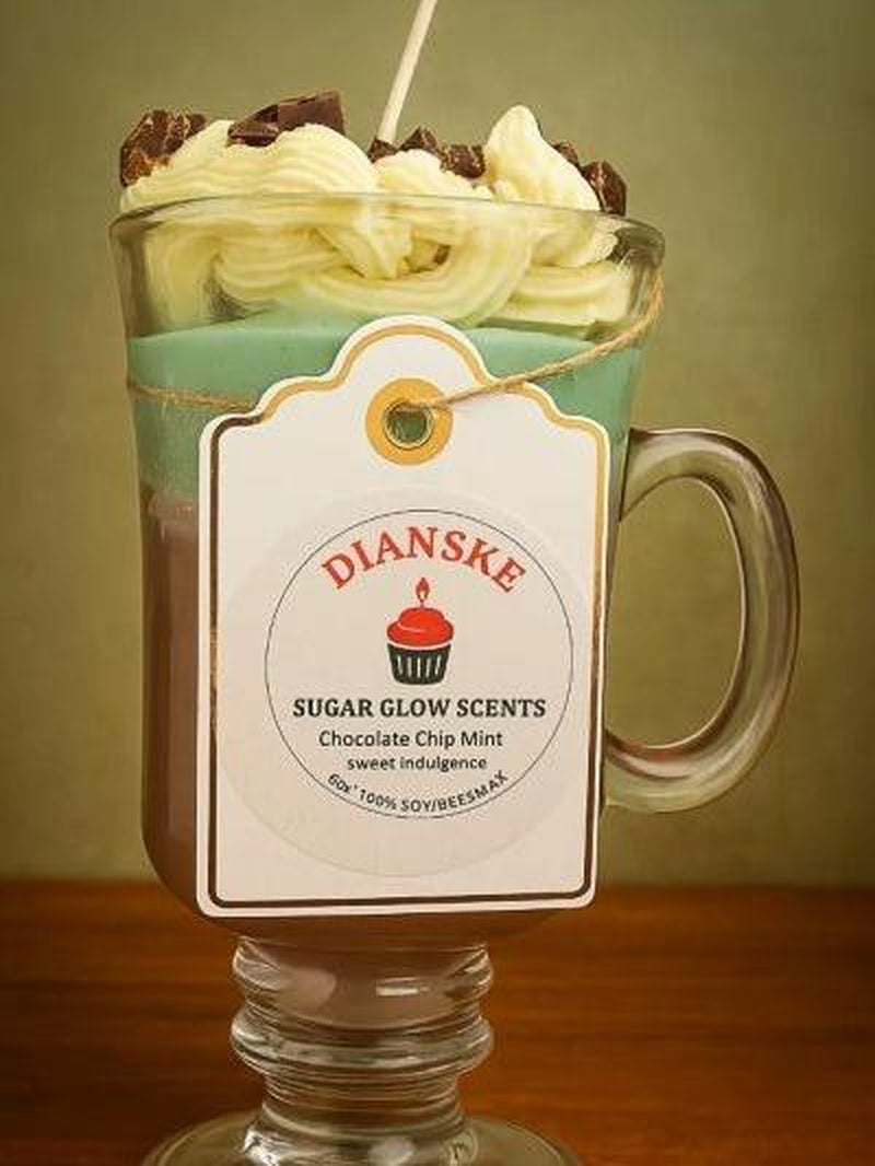 Mint Chocolate Chip Whipped Candle Handmade Vegan Wax in Glass Jar Unique Scented Decor for Home Aromatherapy & Wellness Gift Healthcare Tin