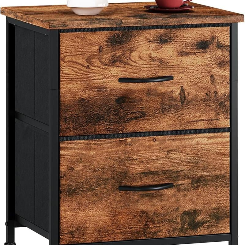 【Black Friday】Somdot Large Capacity Storage Organizer with Wood Top & Metal Frame Fabric Storage Tower 2 Drawers Bedroom Chest of Drawers for Closet Entryway Versatile Design Modern Chest of Drawers for Bedroom Closet Living Room or Entryway