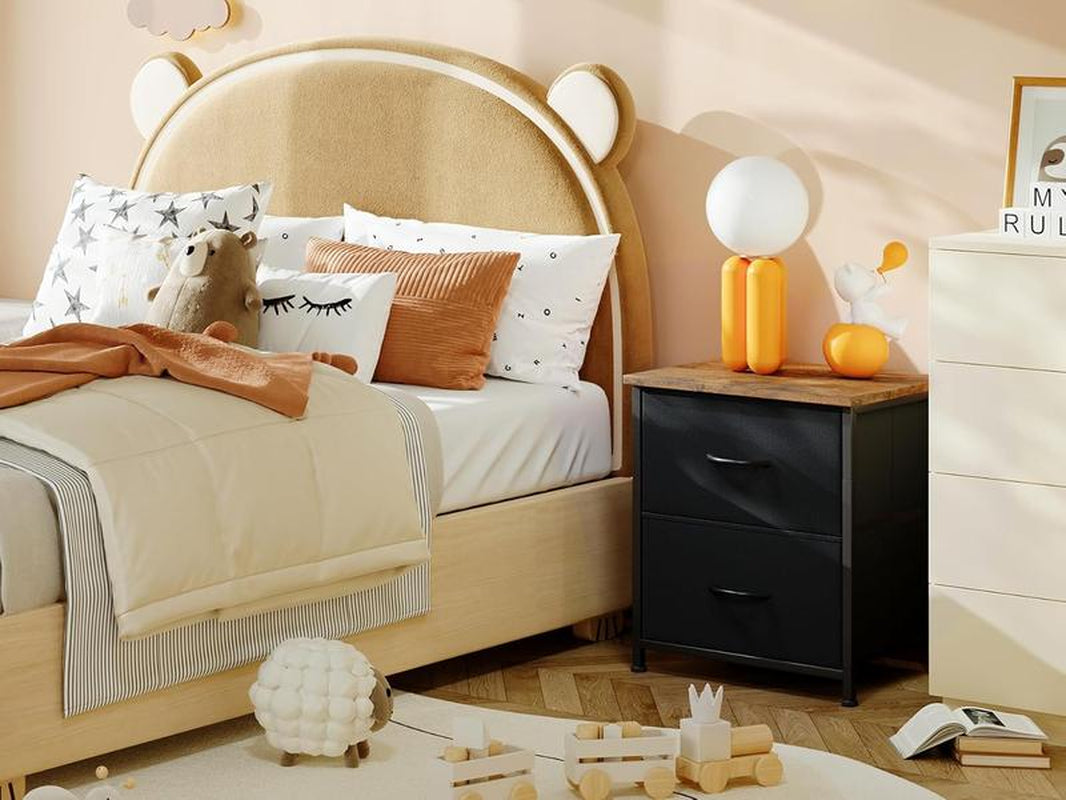 【Black Friday】Somdot Large Capacity Storage Organizer with Wood Top & Metal Frame Fabric Storage Tower 2 Drawers Bedroom Chest of Drawers for Closet Entryway Versatile Design Modern Chest of Drawers for Bedroom Closet Living Room or Entryway