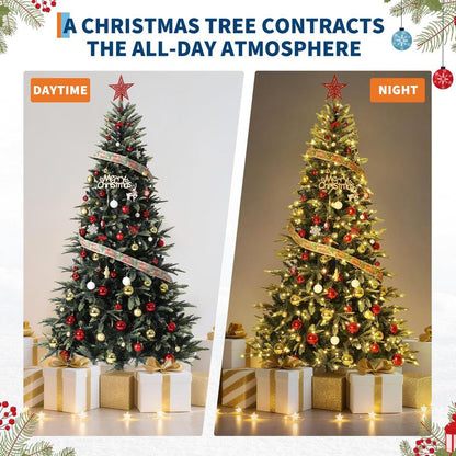 GARVEE 7.5 Ft Pre-Lit Pencil Christmas Tree with 300 Warm White Lights, Auto-Hinged Expansion, Foldable Metal Stand, Durable PE & PVC Construction for Porch, Party, Office, and Home Decoration