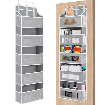 Over the Door Hanging Organizer, Heavy Duty 5-Tier Storage Rack with 10 Large Clear & Mesh Pockets, Space Saving Anti-Tilt Design for Bedroom, Bathroom, Nursery, Dorm, Closet, Grey