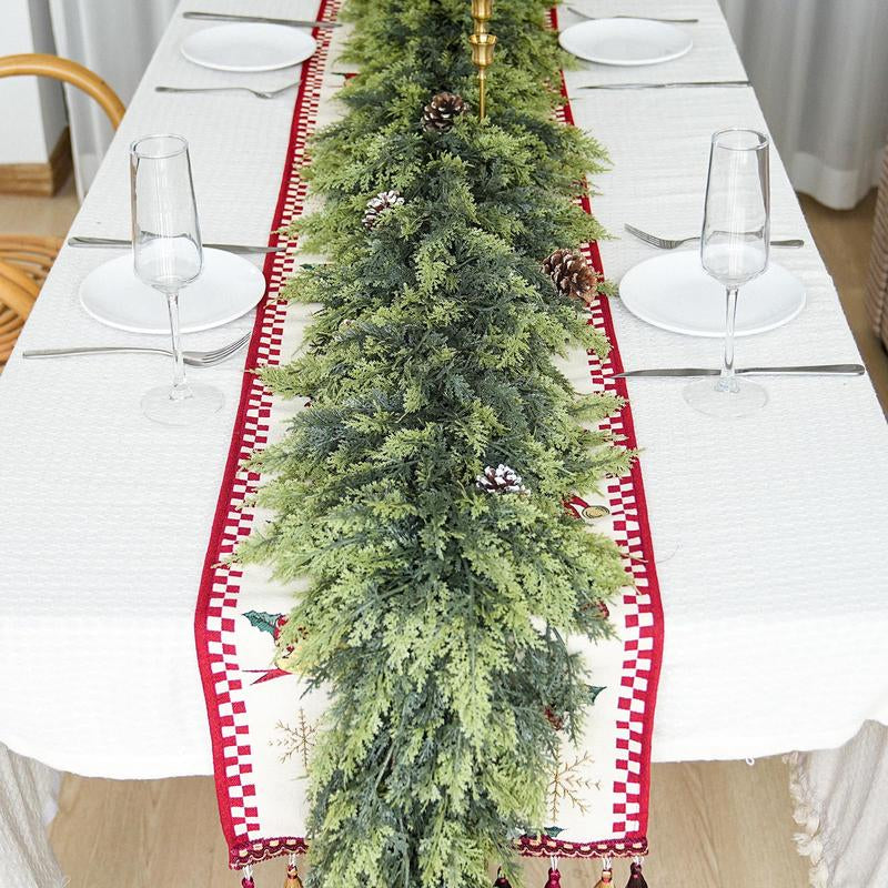 9FT 1Pcs Artificial Cedar Garlands, Real Touch Winter Cedar Garland, Green Artificial Greenery Pine Garland for Table, Mantle, Wall, Indoor, Outdoor Christmas Decorations