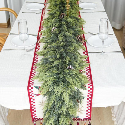 9FT 1Pcs Artificial Cedar Garlands, Real Touch Winter Cedar Garland, Green Artificial Greenery Pine Garland for Table, Mantle, Wall, Indoor, Outdoor Christmas Decorations