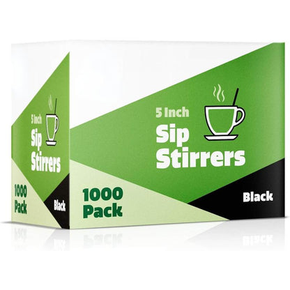 [1000 Count] 5 Inch Coffee & Cocktail Stirrers/Straws Disposable Plastic Sip Stir Swizzle Sticks - Black
