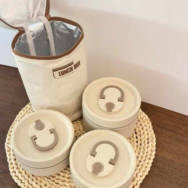 Stainless Steel Lunch Box Set,1 Set Including 3Countslunchboxes and 1 Count Insulated Bag,Insulated Foodlunchcontainer Set for Adult & Kids Tableware