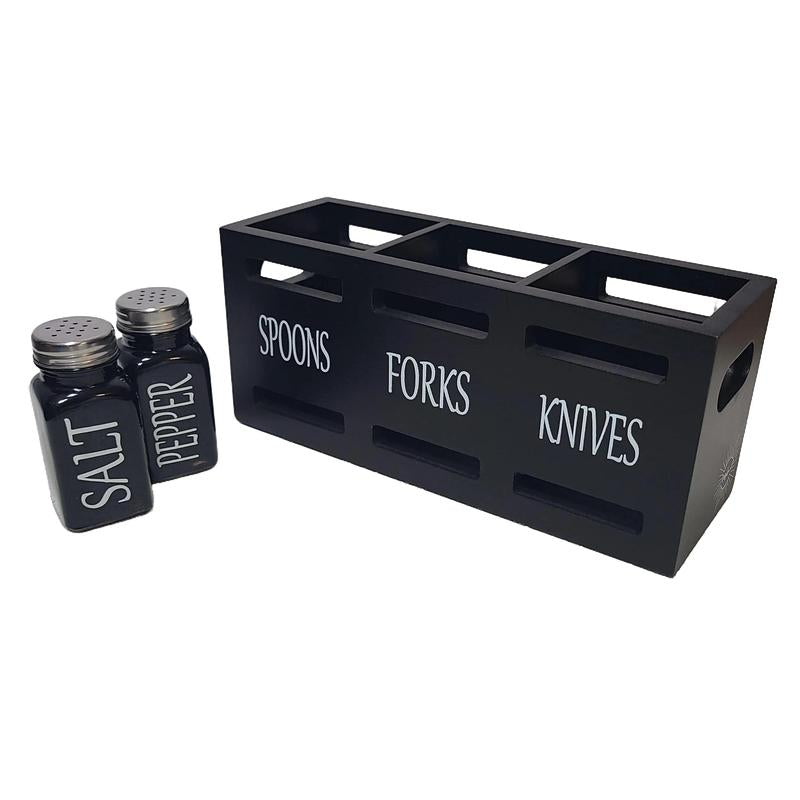 Wooden Utensil Holder - Utensil Caddy, Cutlery Organizer for Kitchen Countertop, Silverware Holder, Flatware Caddy for Party & Kitchen with Salt and Pepper Shakers