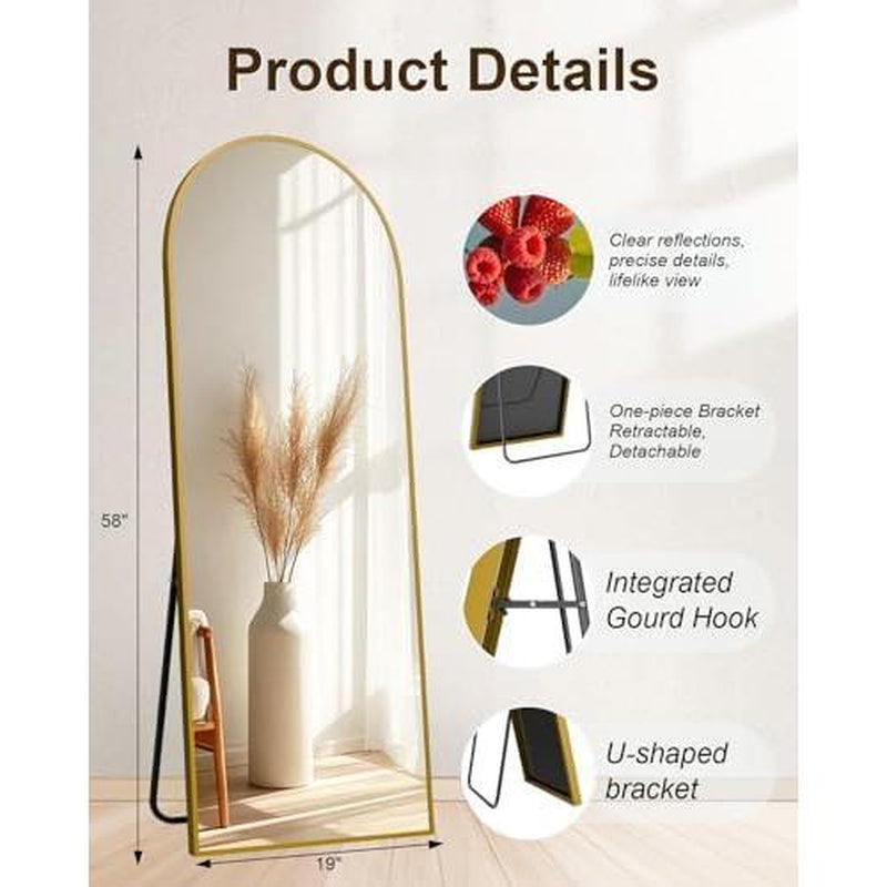 58"X19" Floor Mirror Full Length, Arched Full Length Mirror with Stand, Full Body Mirrors for Bedroom Living Room or Cloakroom Gold